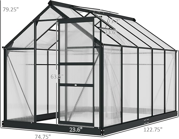 Outsunny 6' x 10' Greenhouse for Outdoors, Polycarbonate Greenhouse - Image 7