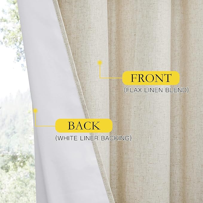 NICETOWN Natural Thick Linen Blend 100% Blackout Curtains 70" Long 2 Panels Set - Image 7
