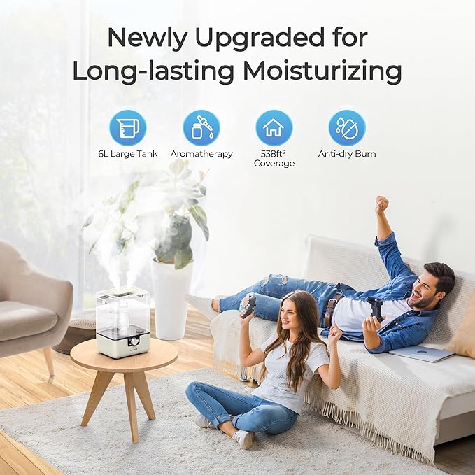 CHIVALZ Humidifiers for Bedroom Large Room Home, 6L Cool Mist Humidifier for - Image 2