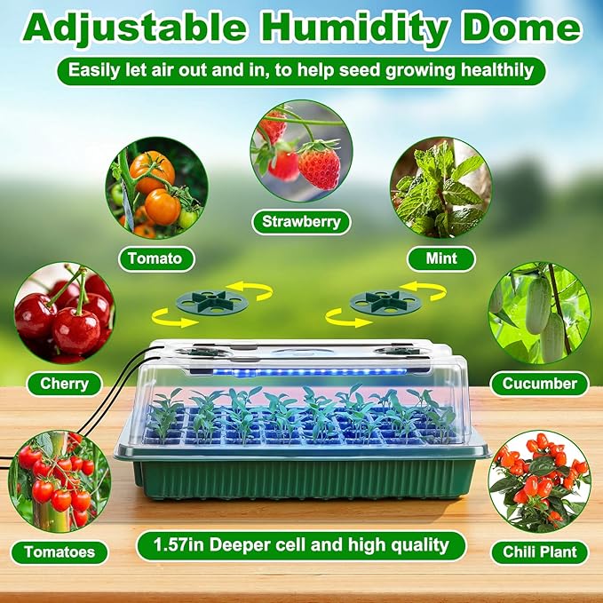 8 Pack Starter Tray with Light, 320 Cells Sprouting Kit Seedling Tray with - Image 4