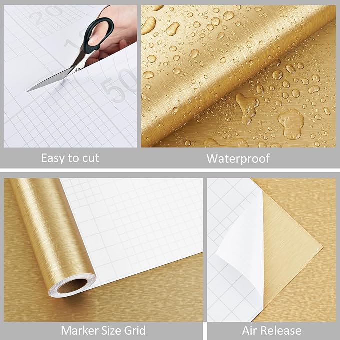WESTICK Stainless Steel Gold Contact Paper Removable Metallic Gold Wallpaper - Image 6