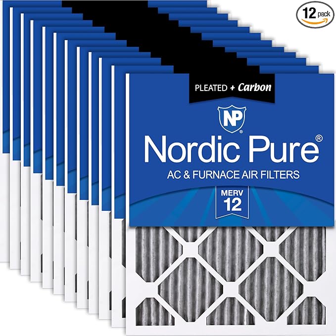 Nordic Pure 10x10x1 Furnace Air Filters MERV 12 Pleated Plus Carbon 12 Pack by NordicPure