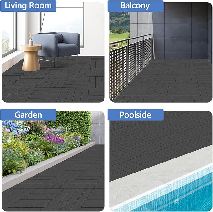 MYFAMIREA 27 Pcs Plastic Interlocking Deck Tiles 12" x 12" Patio Floor Decking - Image 8