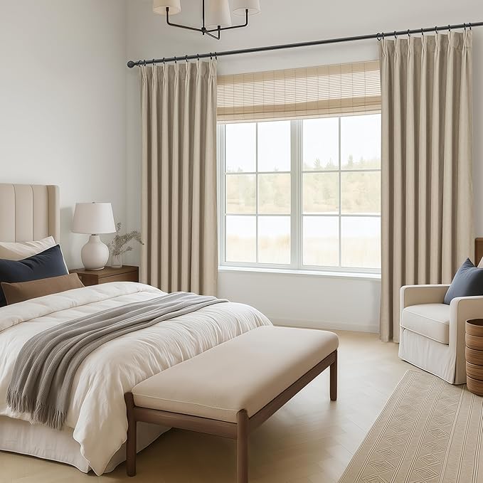 GreyBeige Modern Neutral 92 Inch Pinch Pleated Blackout Sliding Glass Door - Image 5
