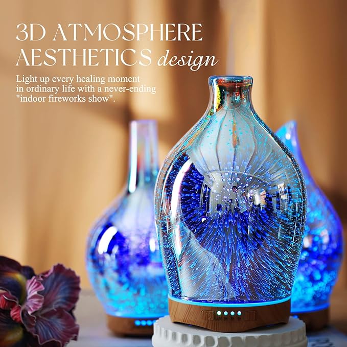 Porseme 280ml Essential Oil Diffuser 3D Glass Aromatherapy Ultrasonic Humidifier - Image 7