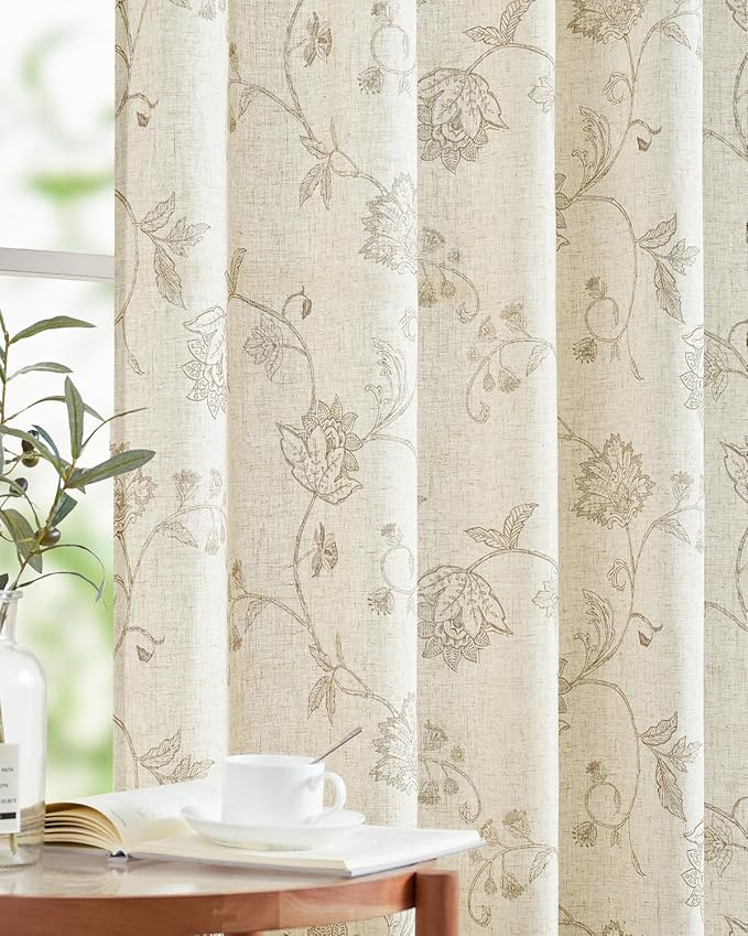 Jinchan Linen Floral Curtains 63 Inch Length by JINCHAN