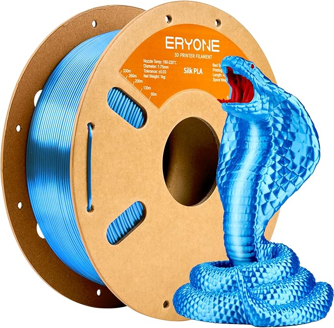 ERYONE Silk PLA Filament for 3D Printer, 1.75mm +/- 0.03mm, Silk Blue by ERYONE