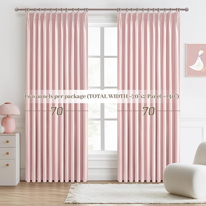 Baby Pink Blackout Curtains 70 Inches Extra Wide Pinch Pleated - Image 8