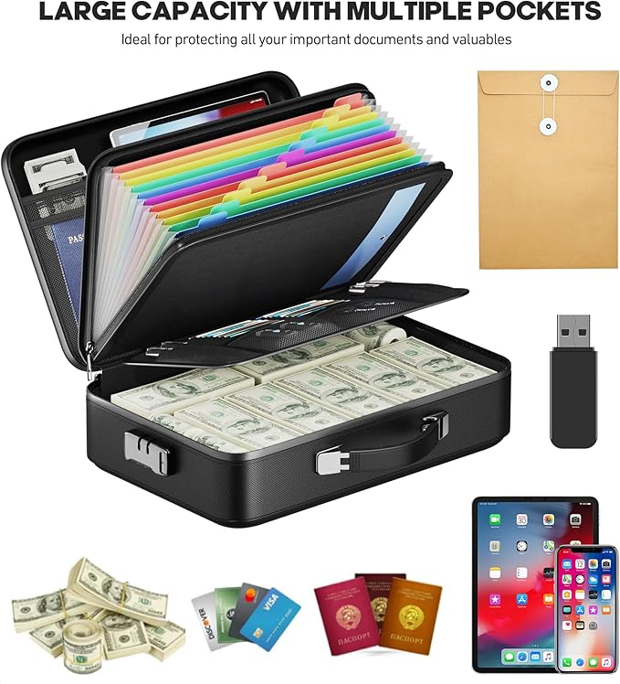 Fireproof Document Box, Hard Case Highly Flame-Resistant Fire Proof Waterproof - Image 4