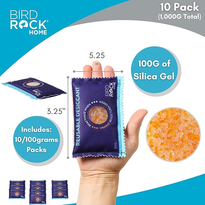 BIRDROCK HOME Reusable Desiccant Pack 100g – Silica Gel Moisture Absorber & - Image 3