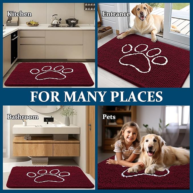 OLANLY Dog Door Mat for Muddy Paws 36x24, Paw Print Design, Absorbs Moisture - Image 8