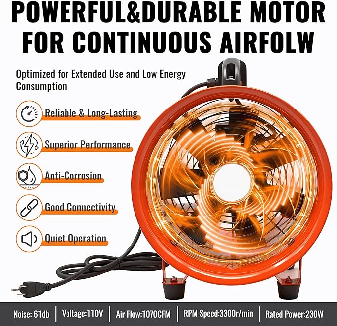 dreamdragon Upgraded 8-Inch Utility Blower Fan, Portable Industrial Exhaust Fan - Image 3