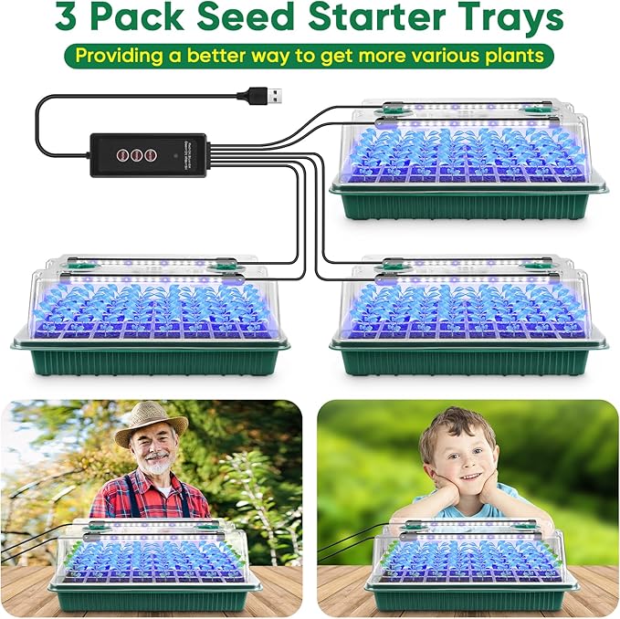 BlumWay Seed Starter Tray with Grow Light, 3 Pack 120 Cells Seedling Tray with - Image 8