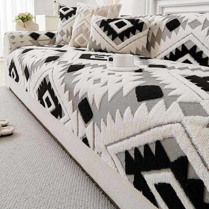 Boho Plush Couch Covers for Sofa Washable, Fuzzy Soft Couch Cover for Sectional by WelcometoXSlive