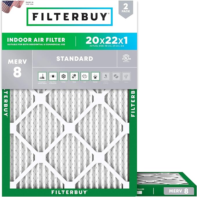 Filterbuy 20x22x1 Air Filter MERV 8 Essential Dust & Allergy Defense, by Filterbuy