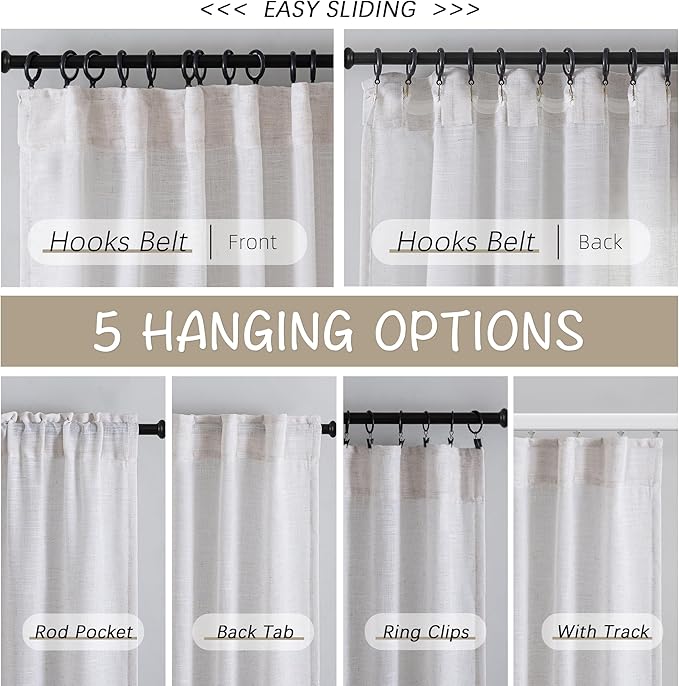 White linen Back Tab Curtains 132 Inches Extra Long Ceiling to Floor - Image 3