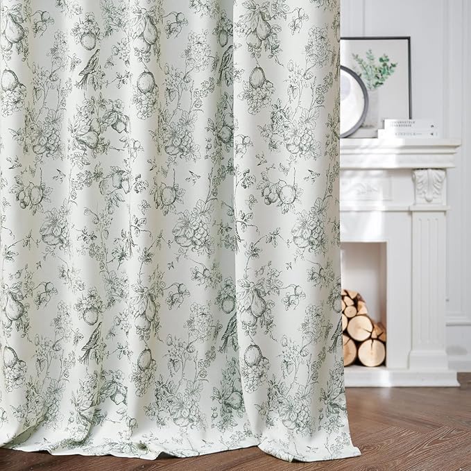 jinchan 95% Blackout Floral Curtains 63 Inch Length, Printed Flower Sage Green - Image 8