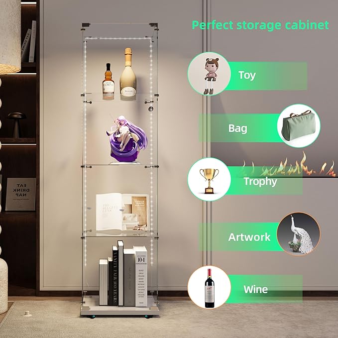 Yoluckea 4-Tier Glass Display Cabinet - Image 3