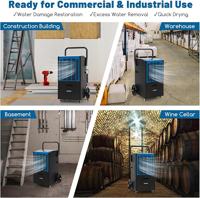 COSTWAY 163 Pints Commercial Dehumidifier, 4500 Sq.Ft Crawl Space Dehumidifier - Image 5