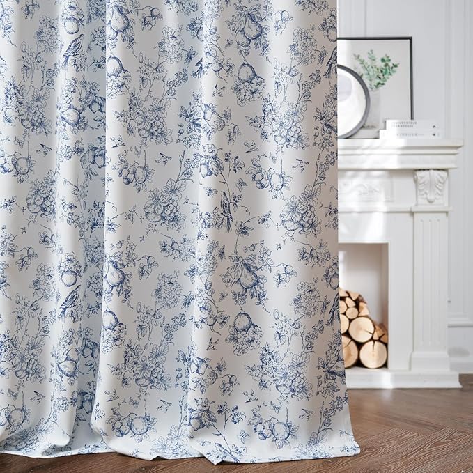 jinchan Pinch Pleated 95% Blackout Floral Curtains, Printed Flower Room - Image 7