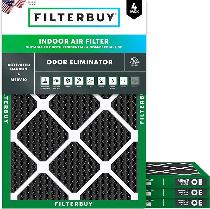 Filterbuy 20x25x1 Air Filter MERV 10 Odor & Allergy Defense by Filterbuy