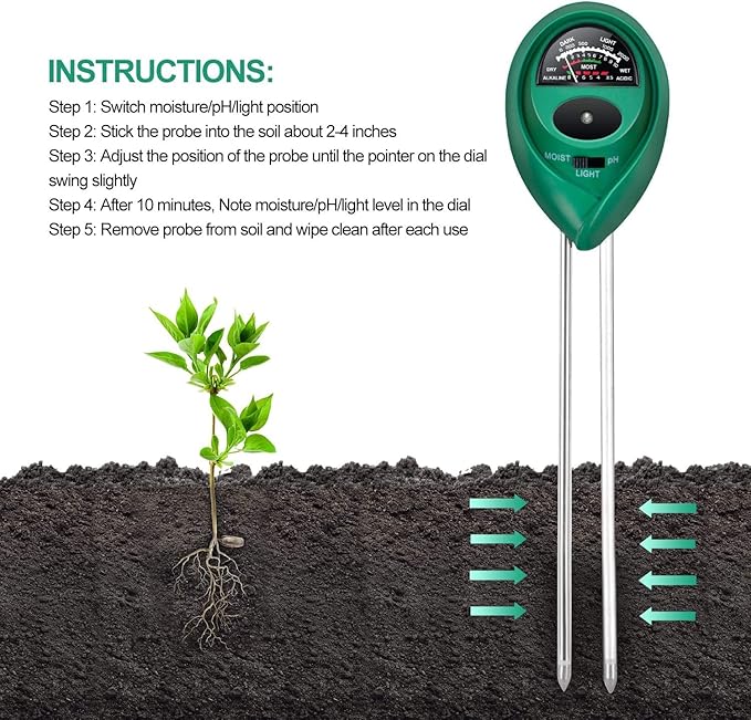 iPower 3-in-1 Soil Test Kit, Soil Moisture/Light/pH Meter - Image 5
