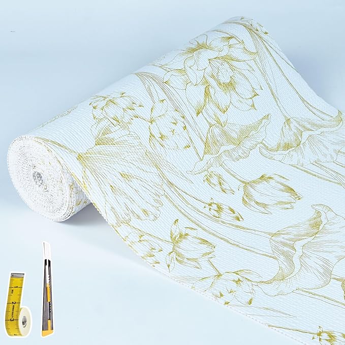 Shelf Liners Non Adhesive Light Base Gold Lotus Pattern by Kimhan