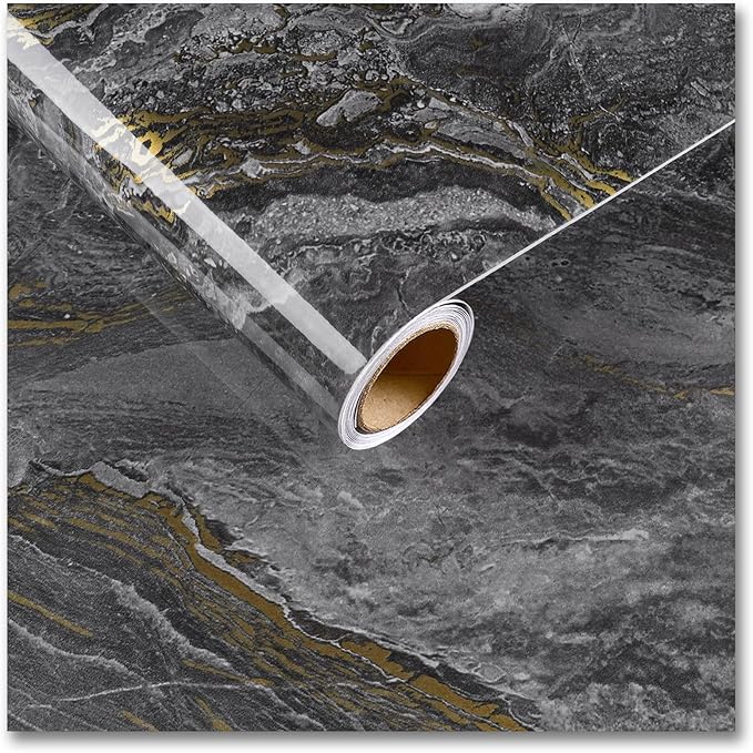 CRE8TIVE Dark Grey Gold Marble Contact Paper 12"x80" Glossy Slate Marble by CRE8TIVE