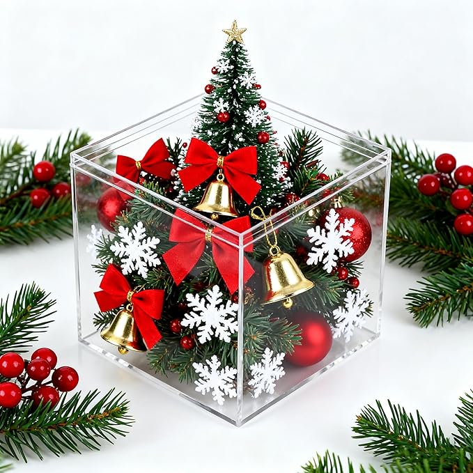 Acrylic Box with Lid 4 Pieces Clear Display Box Plastic Square Cube Wedding - Image 6