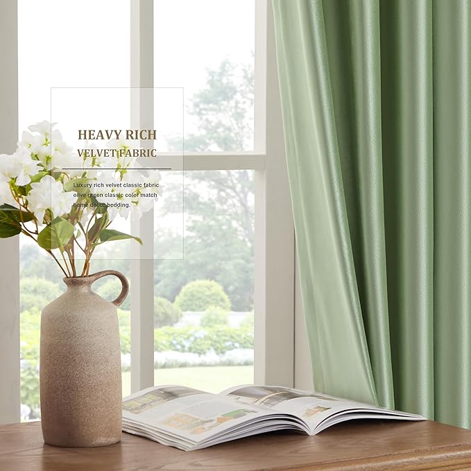 BULBUL Luxury Sage Green Velvet Curtains 108 inches Elegant Living Room Curtain - Image 4