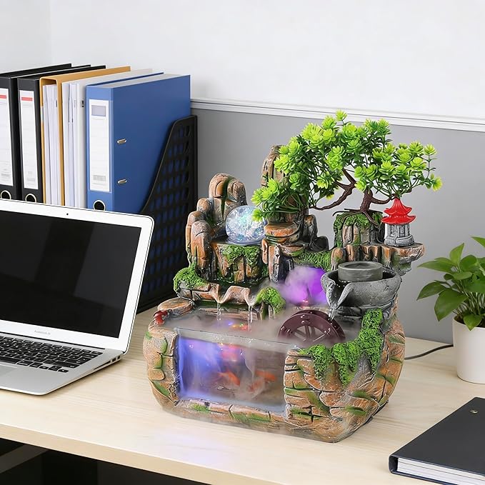 11.81" Creative Desktop Fountain Waterfall Bonsai w/LED Lights & Atomizer - Image 4