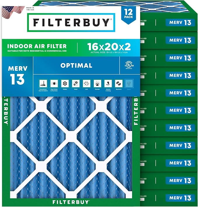 Filterbuy 16x20x2 Air Filter MERV 13 Optimal Smoke & Allergy Defense, by Filterbuy