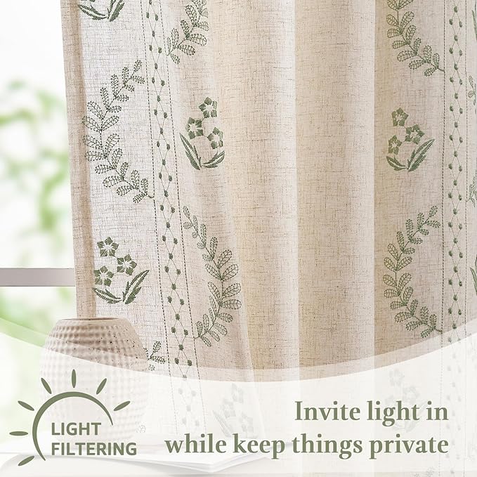 jinchan Belrose Linen Floral Kitchen Curtains 36 inch Length Embroidered - Image 7