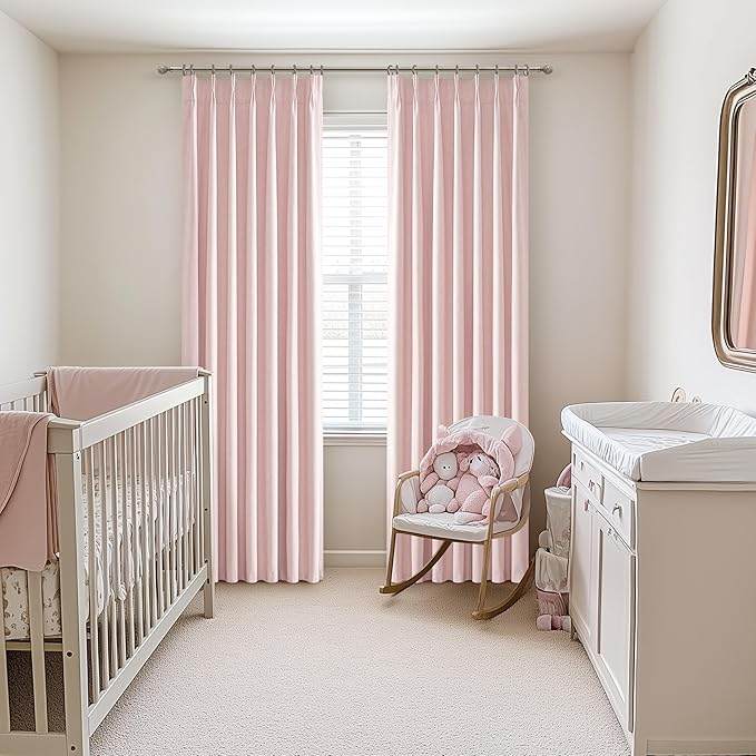 Baby Pink Modern Pinch Pleated Curtains & Drapes 84 Inch Length 2 Panels Set - Image 6