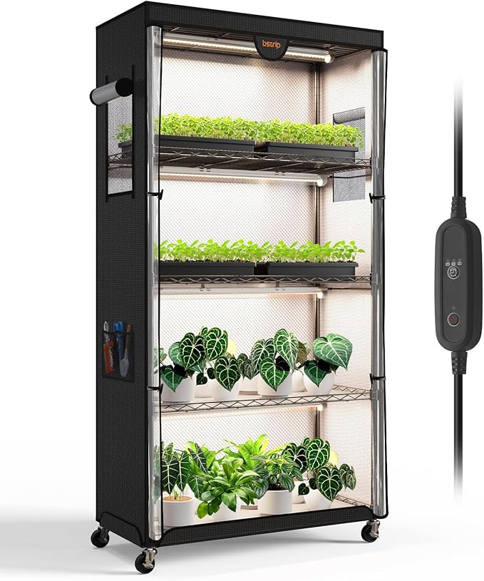 Bstrip Indoor Greenhouse with Grow Light, Plant Stand with 4 Pack 24W Full by Bstrip