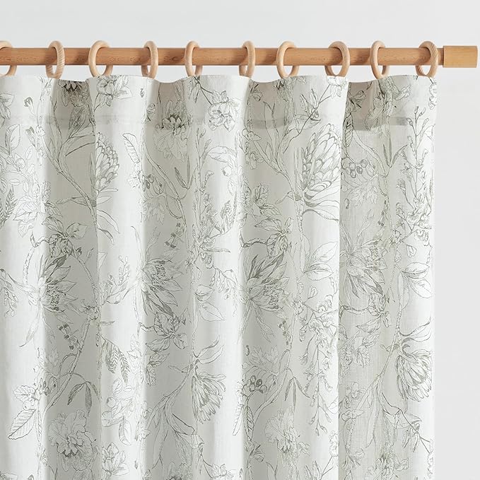 jinchan Floral Curtains 108 Inch Length Charcoal Grey Flower Linen Farmhouse by JINCHAN
