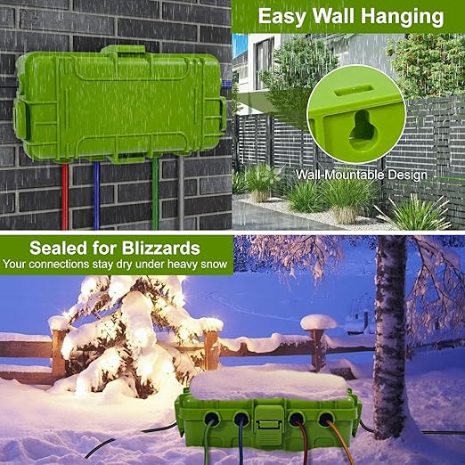 Medium Outdoor Electrical Box, IP54 Waterproof Extension Cord Cover w/ 6 Cable - Image 4