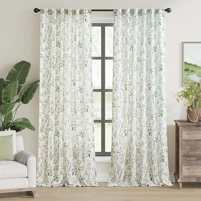jinchan Floral Linen Blend Curtains by JINCHAN
