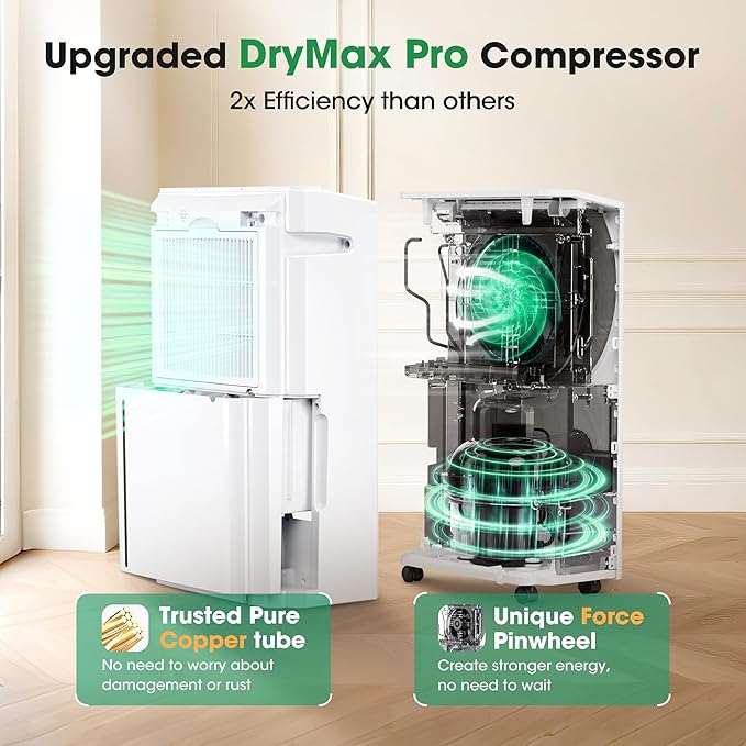 6, 500 Sq.Ft Dehumidifier with Drain Hose, 60 Pints Narrow Dehumidifiers - Image 2