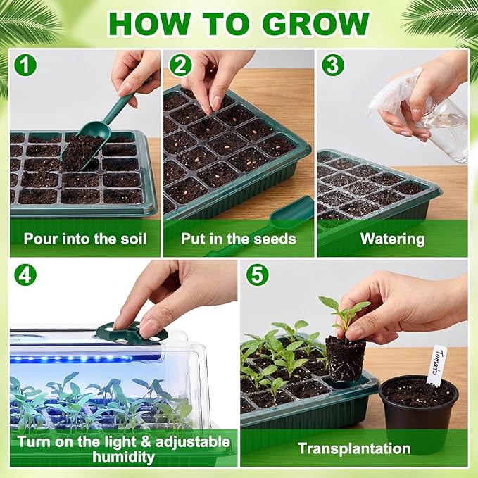 8 Pack Starter Tray with Light, 320 Cells Sprouting Kit Seedling Tray with - Image 3