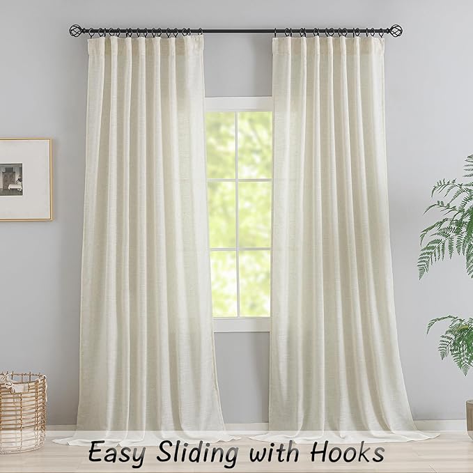 DONREN Natural Back Tab Curtains 95 Inches Long 2 Panels - Image 2