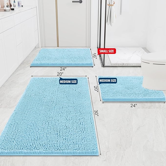 Smiry Luxury Chenille Bathroom Rugs 47x20, Extra Soft and Absorbent Shaggy Bath - Image 2