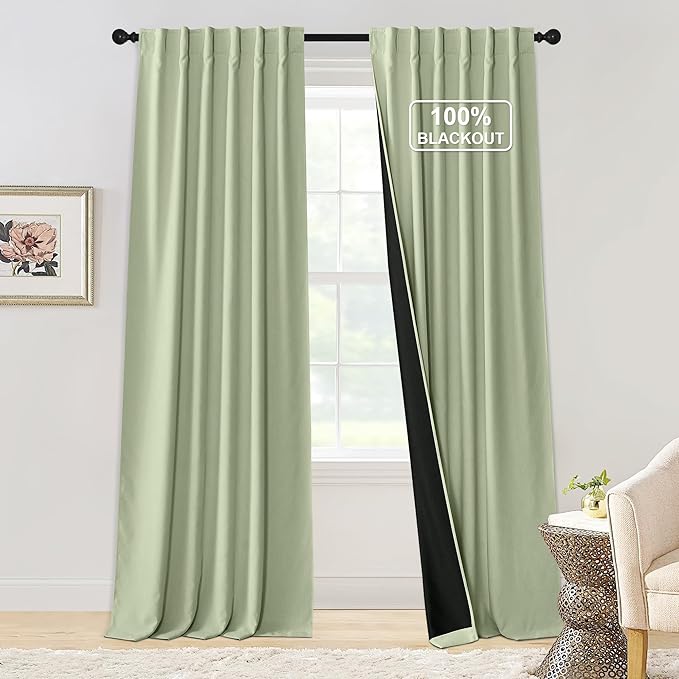 NICETOWN Coconut Green 100% Blackout Chenille Curtains by NICETOWN