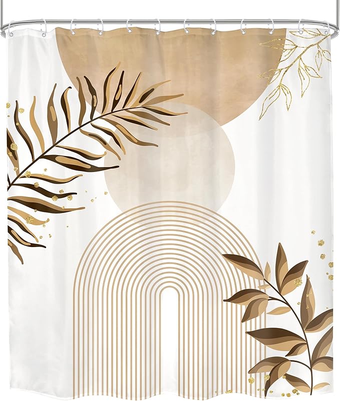 Beige Boho Shower Curtain 60Wx72H Bohemian Abstract Modern Mid Century Leaves - Image 8