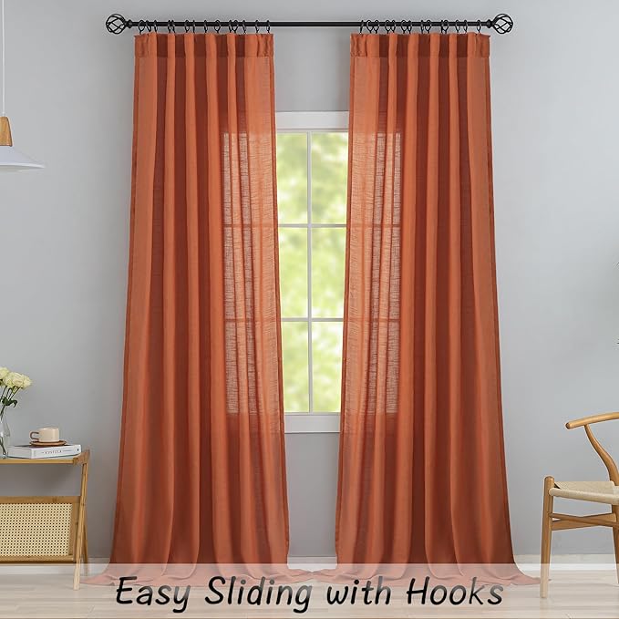 Modern Village Burnt Orange Linen Back Tab Curtains - Image 2