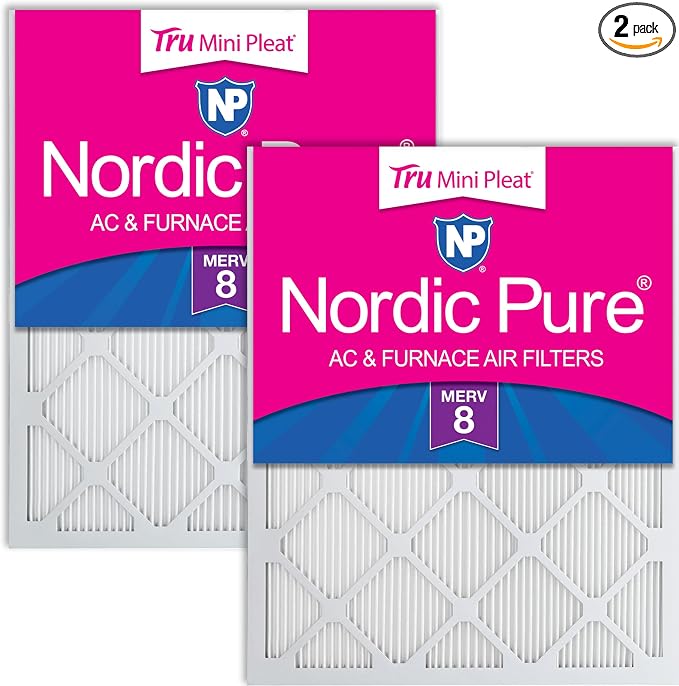 Nordic Pure 20x25x1 Tru Mini Pleat MERV 8 AC Furnace Air Filters 2 Pack | by NordicPure