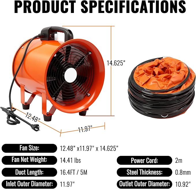 dreamdragon Upgraded 10-Inch Utility Blower Fan，Portable Industrial Exhaust Fan - Image 2