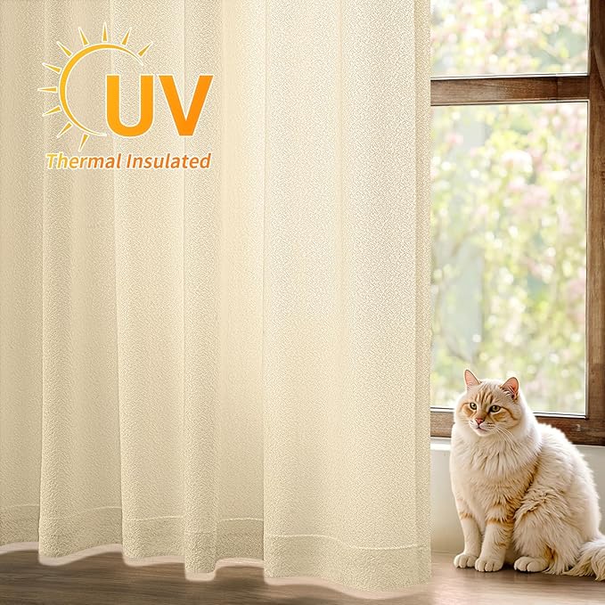 MIULEE Beige Thermal Insulated Curtains 63 Inches Long 2 Panels Set - Image 2