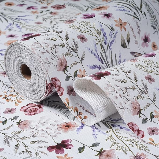 Floral Shelf and Drawer Liner for Kitchen Cabinets, 24IN x 10FT Non-Adhesive by Amiitay