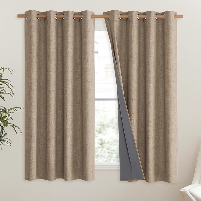 NICETOWN Burlap Vintage Open Linen Weave Flax Thermal Curtains, 100% Blackout - Image 2